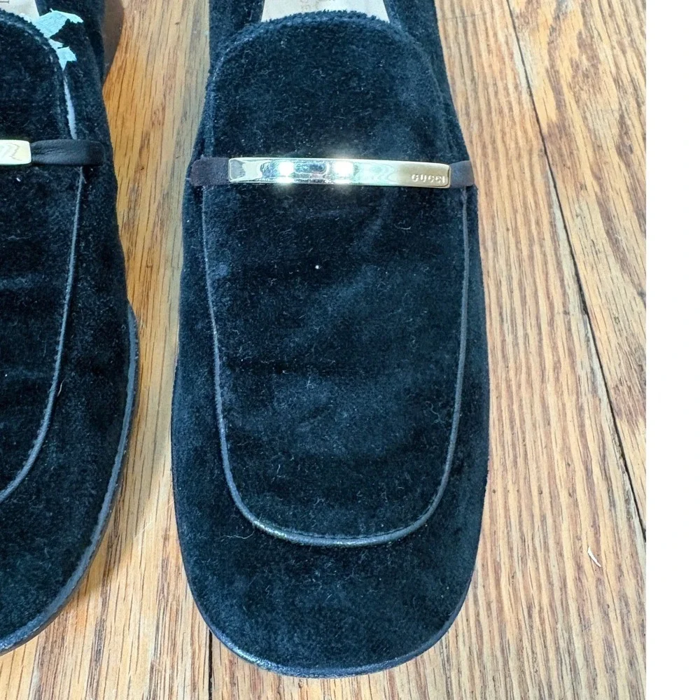 Gucci Marmont Mid‑Heel Suede Loafers Early Bar Hardware Version Black Women's 6B